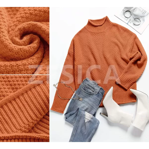 ZESICA Womens 2024 Turtleneck Batwing Sleeve Loose Oversized Chunky Knitted Pullover Sweater Jumper TopsOrange