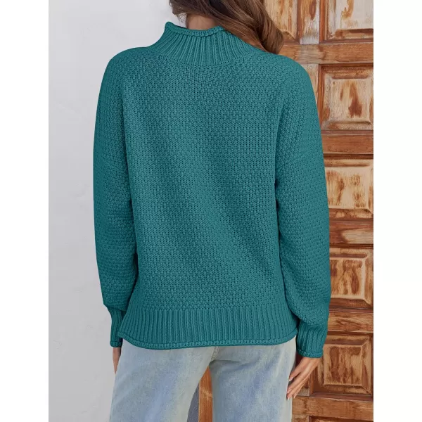 ZESICA Womens 2024 Turtleneck Batwing Sleeve Loose Oversized Chunky Knitted Pullover Sweater Jumper TopsPeacock