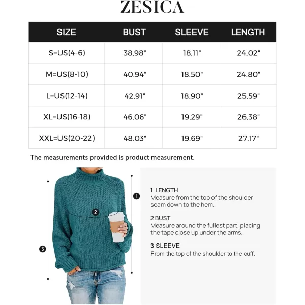 ZESICA Womens 2024 Turtleneck Batwing Sleeve Loose Oversized Chunky Knitted Pullover Sweater Jumper TopsPeacock