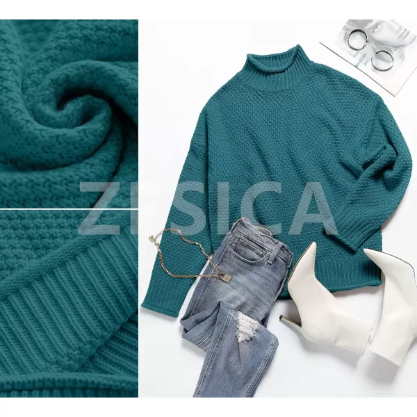 ZESICA Womens 2024 Turtleneck Batwing Sleeve Loose Oversized Chunky Knitted Pullover Sweater Jumper TopsPeacock