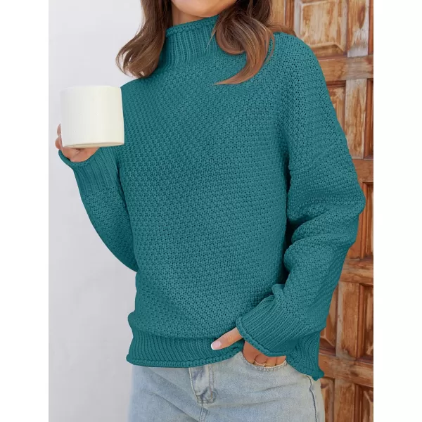 ZESICA Womens 2024 Turtleneck Batwing Sleeve Loose Oversized Chunky Knitted Pullover Sweater Jumper TopsPeacock