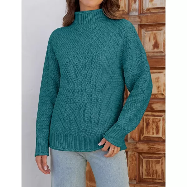 ZESICA Womens 2024 Turtleneck Batwing Sleeve Loose Oversized Chunky Knitted Pullover Sweater Jumper TopsPeacock