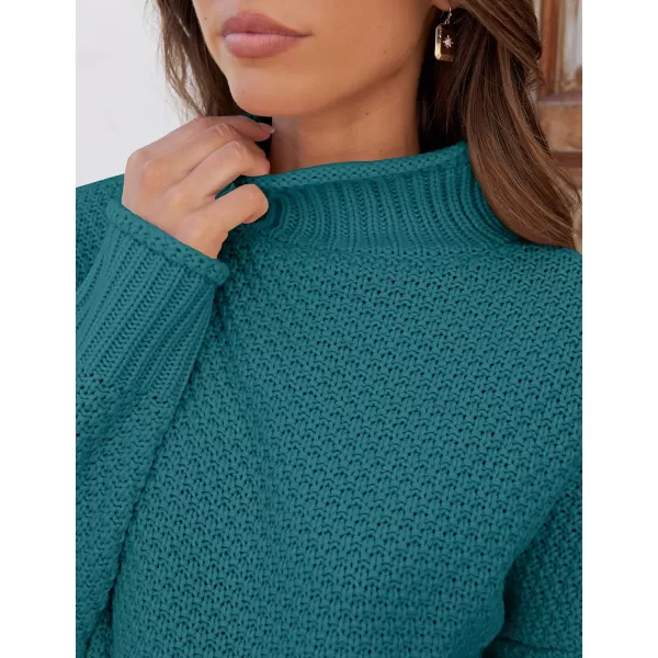 ZESICA Womens 2024 Turtleneck Batwing Sleeve Loose Oversized Chunky Knitted Pullover Sweater Jumper TopsPeacock