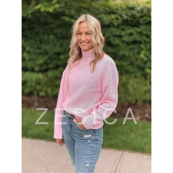 ZESICA Womens 2024 Turtleneck Batwing Sleeve Loose Oversized Chunky Knitted Pullover Sweater Jumper TopsPink