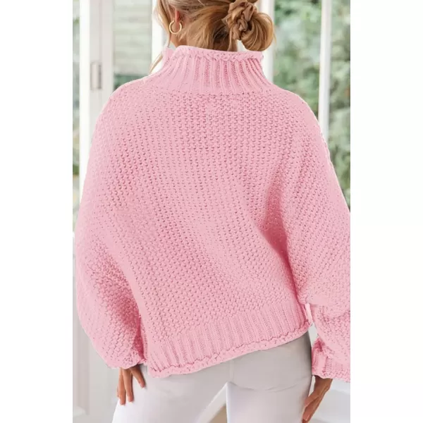 ZESICA Womens 2024 Turtleneck Batwing Sleeve Loose Oversized Chunky Knitted Pullover Sweater Jumper TopsPink