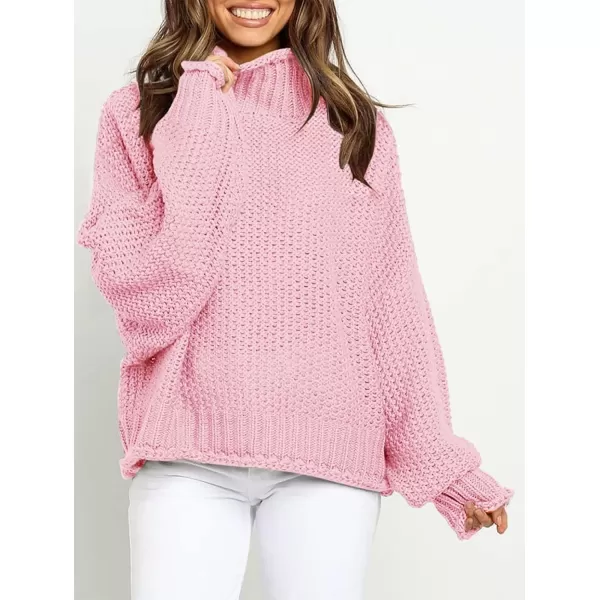 ZESICA Womens 2024 Turtleneck Batwing Sleeve Loose Oversized Chunky Knitted Pullover Sweater Jumper TopsPink