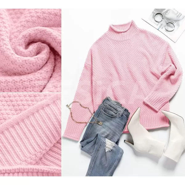ZESICA Womens 2024 Turtleneck Batwing Sleeve Loose Oversized Chunky Knitted Pullover Sweater Jumper TopsPink