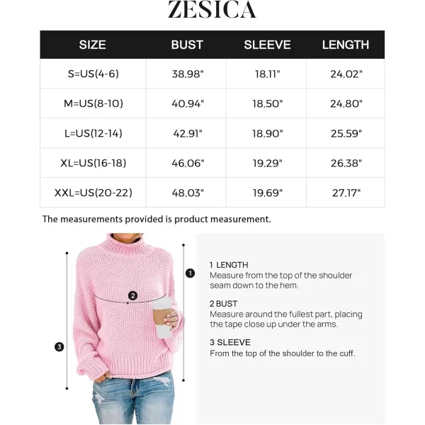 ZESICA Womens 2024 Turtleneck Batwing Sleeve Loose Oversized Chunky Knitted Pullover Sweater Jumper TopsPink