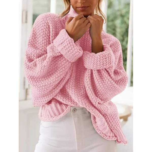 ZESICA Womens 2024 Turtleneck Batwing Sleeve Loose Oversized Chunky Knitted Pullover Sweater Jumper TopsPink