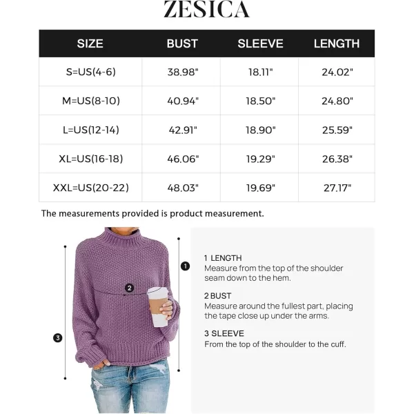 ZESICA Womens 2024 Turtleneck Batwing Sleeve Loose Oversized Chunky Knitted Pullover Sweater Jumper TopsPurple