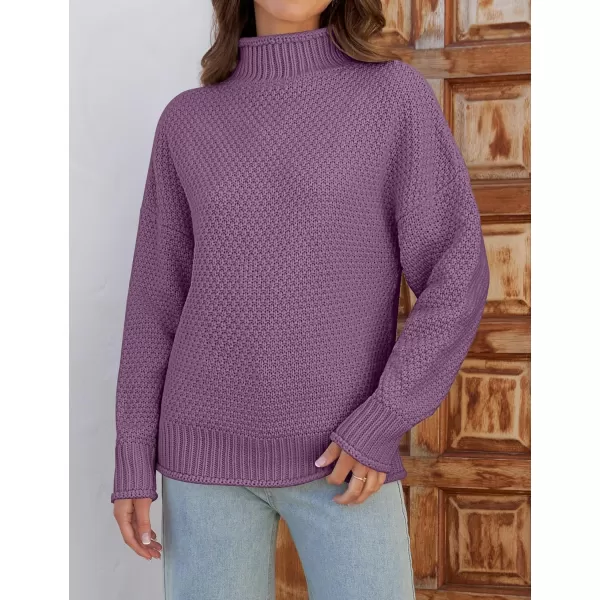 ZESICA Womens 2024 Turtleneck Batwing Sleeve Loose Oversized Chunky Knitted Pullover Sweater Jumper TopsPurple