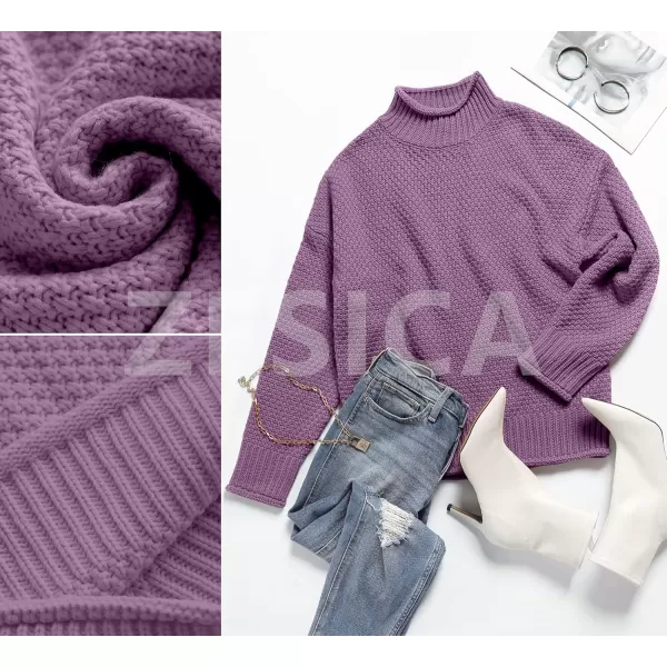 ZESICA Womens 2024 Turtleneck Batwing Sleeve Loose Oversized Chunky Knitted Pullover Sweater Jumper TopsPurple