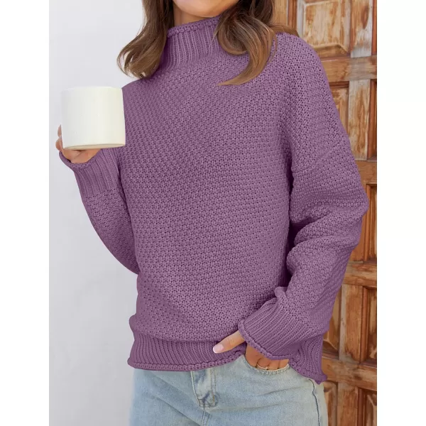 ZESICA Womens 2024 Turtleneck Batwing Sleeve Loose Oversized Chunky Knitted Pullover Sweater Jumper TopsPurple