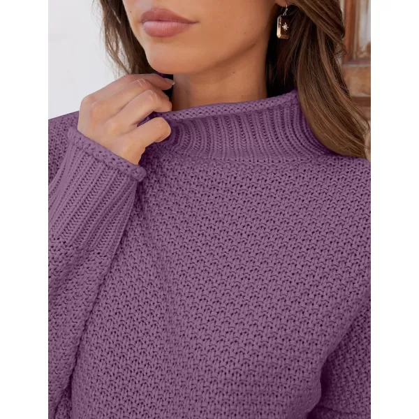 ZESICA Womens 2024 Turtleneck Batwing Sleeve Loose Oversized Chunky Knitted Pullover Sweater Jumper TopsPurple