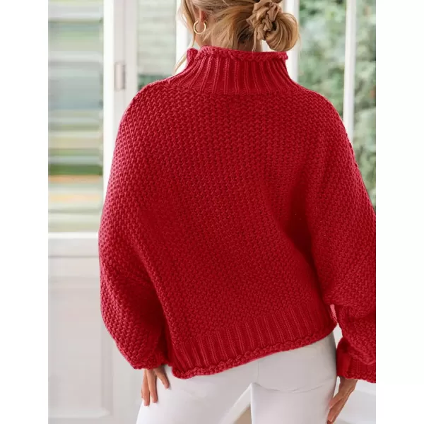 ZESICA Womens 2024 Turtleneck Batwing Sleeve Loose Oversized Chunky Knitted Pullover Sweater Jumper TopsRed