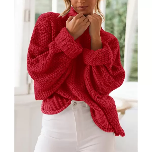 ZESICA Womens 2024 Turtleneck Batwing Sleeve Loose Oversized Chunky Knitted Pullover Sweater Jumper TopsRed