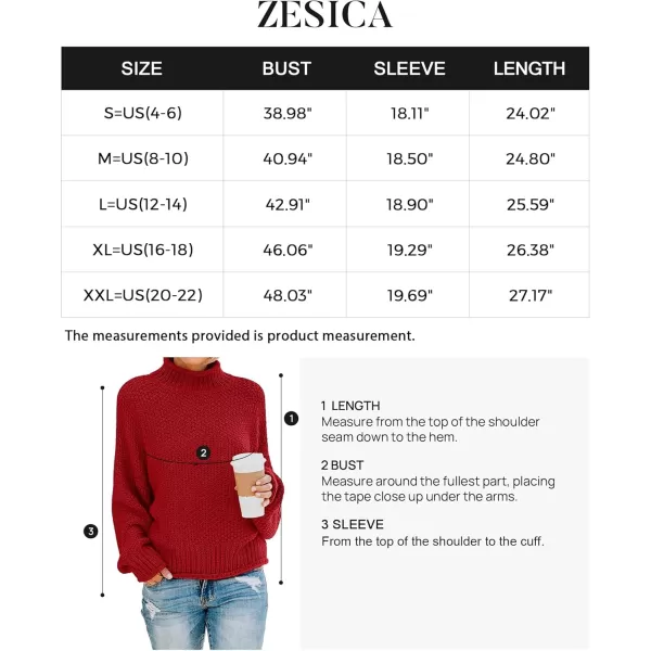 ZESICA Womens 2024 Turtleneck Batwing Sleeve Loose Oversized Chunky Knitted Pullover Sweater Jumper TopsRed