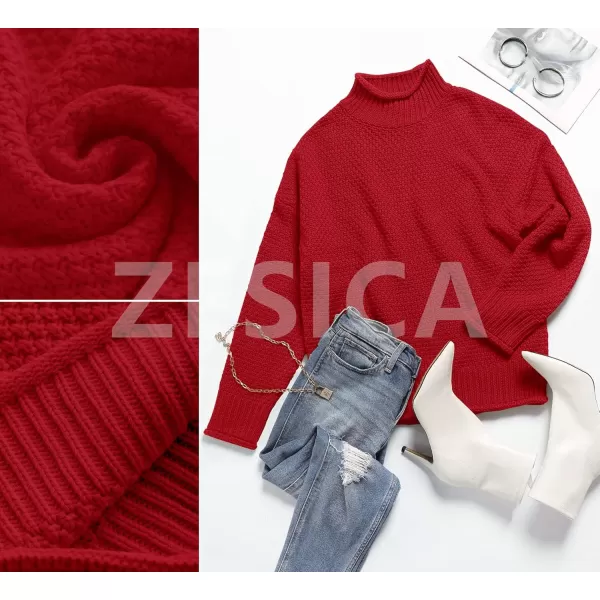 ZESICA Womens 2024 Turtleneck Batwing Sleeve Loose Oversized Chunky Knitted Pullover Sweater Jumper TopsRed