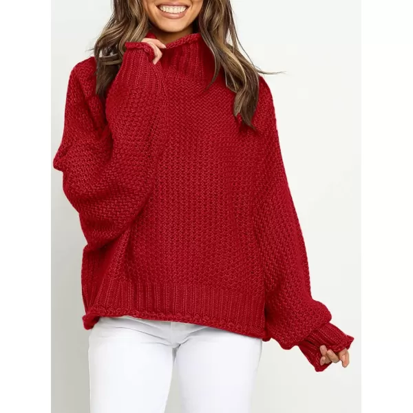 ZESICA Womens 2024 Turtleneck Batwing Sleeve Loose Oversized Chunky Knitted Pullover Sweater Jumper TopsRed