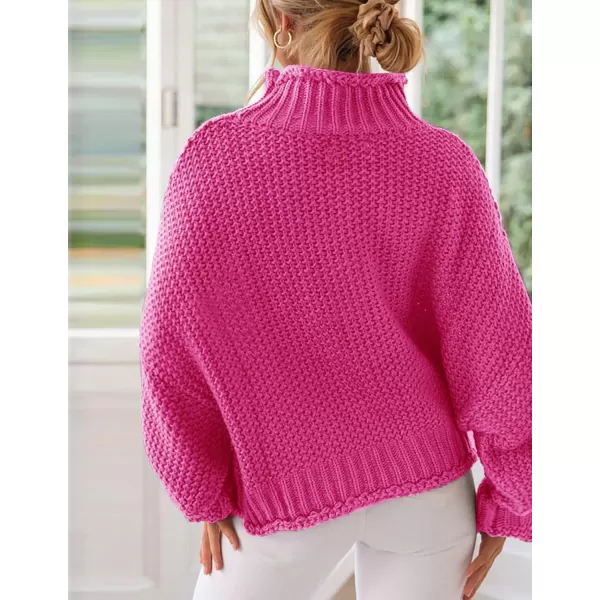 ZESICA Womens 2024 Turtleneck Batwing Sleeve Loose Oversized Chunky Knitted Pullover Sweater Jumper TopsRose