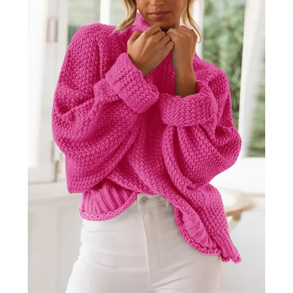 ZESICA Womens 2024 Turtleneck Batwing Sleeve Loose Oversized Chunky Knitted Pullover Sweater Jumper TopsRose