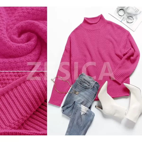 ZESICA Womens 2024 Turtleneck Batwing Sleeve Loose Oversized Chunky Knitted Pullover Sweater Jumper TopsRose
