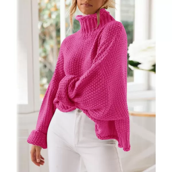 ZESICA Womens 2024 Turtleneck Batwing Sleeve Loose Oversized Chunky Knitted Pullover Sweater Jumper TopsRose