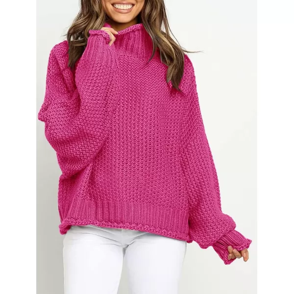 ZESICA Womens 2024 Turtleneck Batwing Sleeve Loose Oversized Chunky Knitted Pullover Sweater Jumper TopsRose