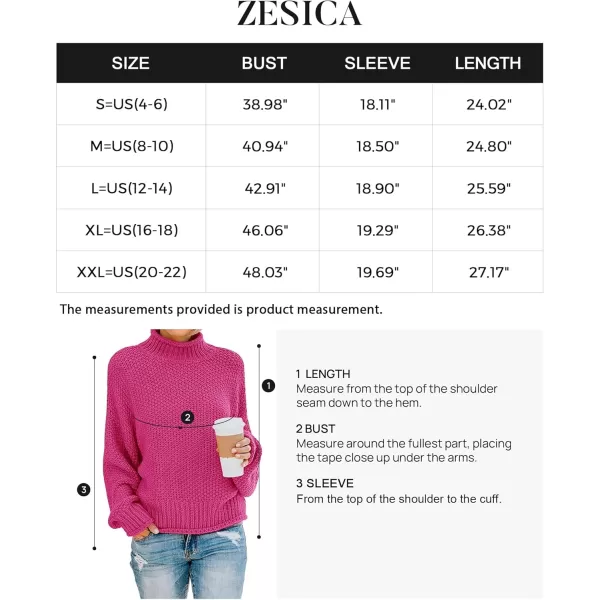 ZESICA Womens 2024 Turtleneck Batwing Sleeve Loose Oversized Chunky Knitted Pullover Sweater Jumper TopsRose
