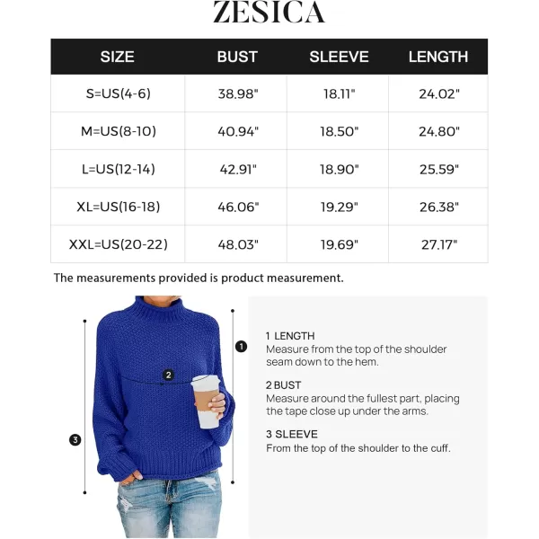 ZESICA Womens 2024 Turtleneck Batwing Sleeve Loose Oversized Chunky Knitted Pullover Sweater Jumper TopsRoyalblue