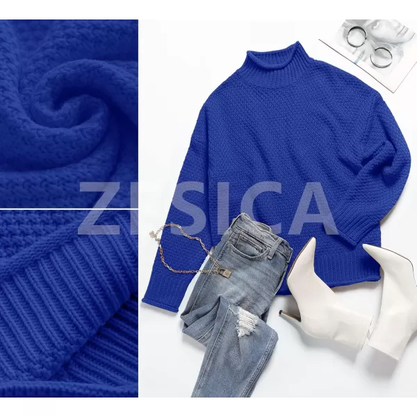 ZESICA Womens 2024 Turtleneck Batwing Sleeve Loose Oversized Chunky Knitted Pullover Sweater Jumper TopsRoyalblue