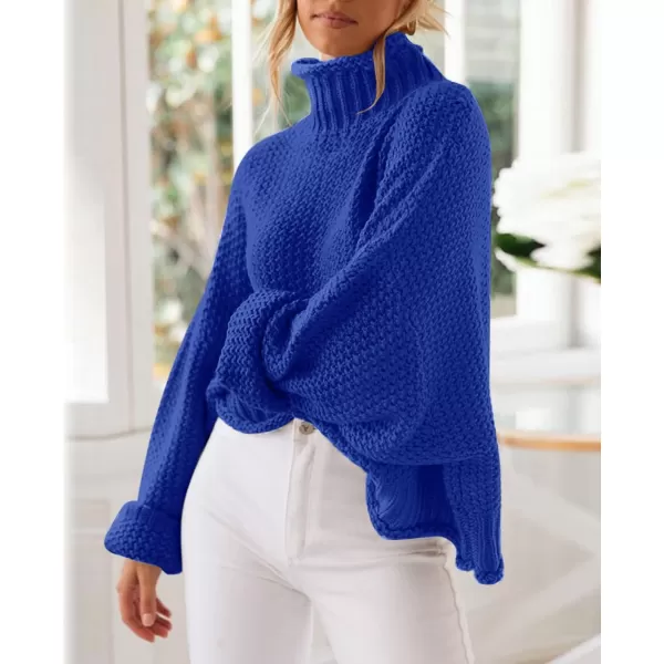 ZESICA Womens 2024 Turtleneck Batwing Sleeve Loose Oversized Chunky Knitted Pullover Sweater Jumper TopsRoyalblue