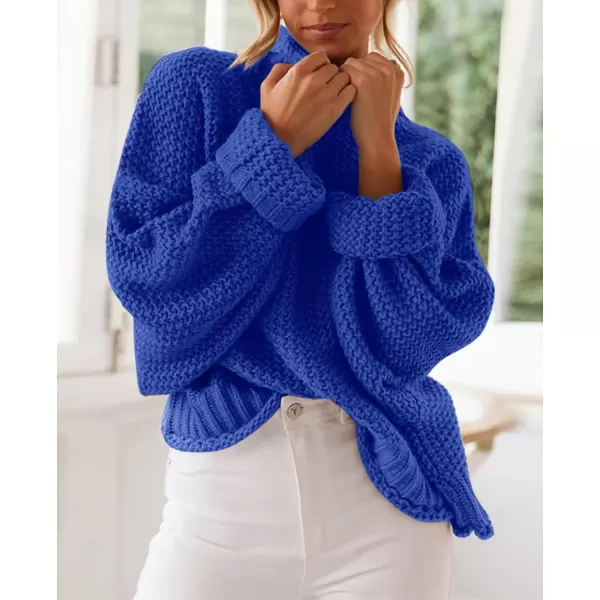 ZESICA Womens 2024 Turtleneck Batwing Sleeve Loose Oversized Chunky Knitted Pullover Sweater Jumper TopsRoyalblue
