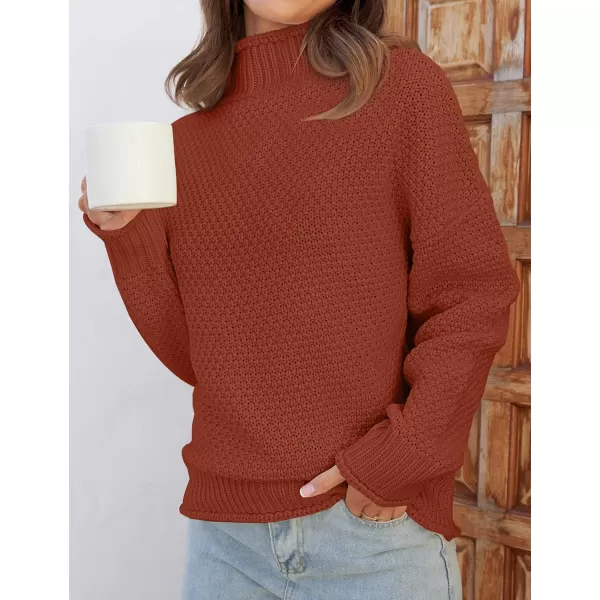 ZESICA Womens 2024 Turtleneck Batwing Sleeve Loose Oversized Chunky Knitted Pullover Sweater Jumper TopsRust