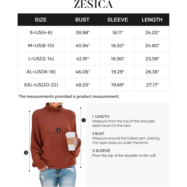 ZESICA Womens 2024 Turtleneck Batwing Sleeve Loose Oversized Chunky Knitted Pullover Sweater Jumper TopsRust
