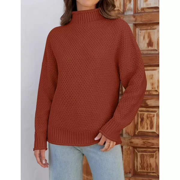 ZESICA Womens 2024 Turtleneck Batwing Sleeve Loose Oversized Chunky Knitted Pullover Sweater Jumper TopsRust