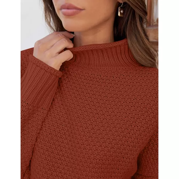 ZESICA Womens 2024 Turtleneck Batwing Sleeve Loose Oversized Chunky Knitted Pullover Sweater Jumper TopsRust