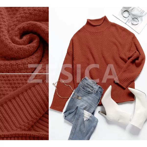 ZESICA Womens 2024 Turtleneck Batwing Sleeve Loose Oversized Chunky Knitted Pullover Sweater Jumper TopsRust