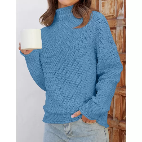 ZESICA Womens 2024 Turtleneck Batwing Sleeve Loose Oversized Chunky Knitted Pullover Sweater Jumper TopsSerenityblue