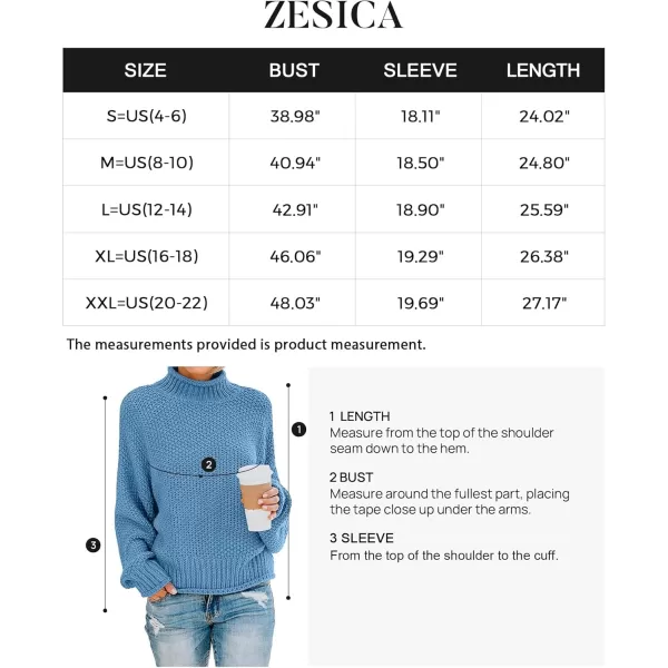 ZESICA Womens 2024 Turtleneck Batwing Sleeve Loose Oversized Chunky Knitted Pullover Sweater Jumper TopsSerenityblue