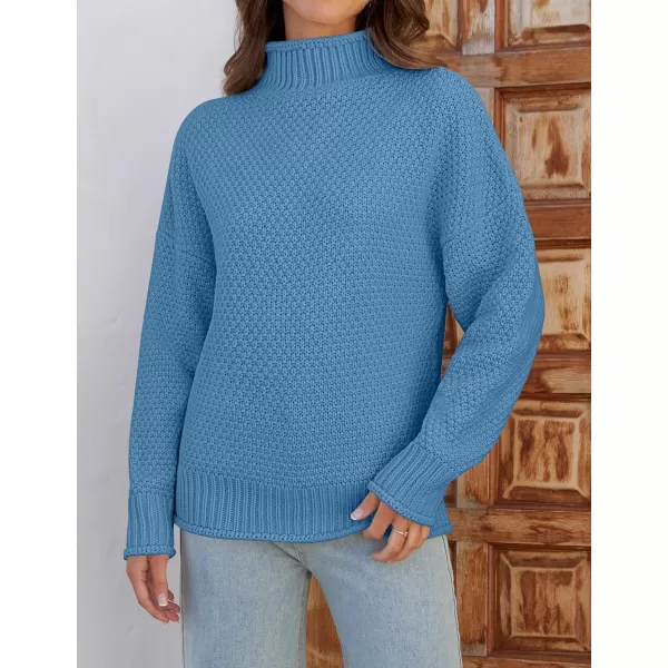 ZESICA Womens 2024 Turtleneck Batwing Sleeve Loose Oversized Chunky Knitted Pullover Sweater Jumper TopsSerenityblue