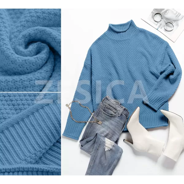 ZESICA Womens 2024 Turtleneck Batwing Sleeve Loose Oversized Chunky Knitted Pullover Sweater Jumper TopsSerenityblue