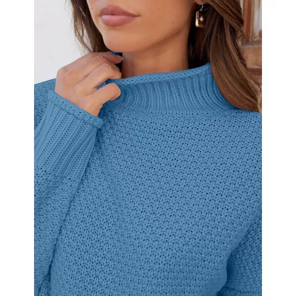 ZESICA Womens 2024 Turtleneck Batwing Sleeve Loose Oversized Chunky Knitted Pullover Sweater Jumper TopsSerenityblue