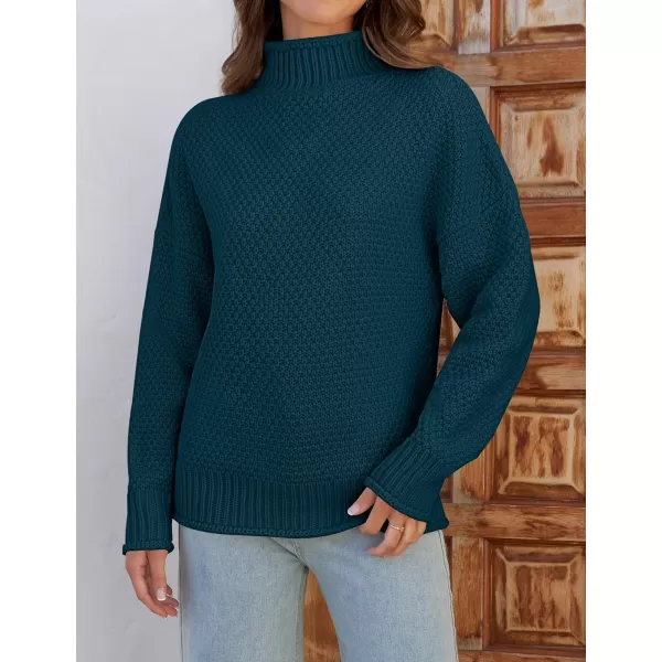 ZESICA Womens 2024 Turtleneck Batwing Sleeve Loose Oversized Chunky Knitted Pullover Sweater Jumper TopsTeal