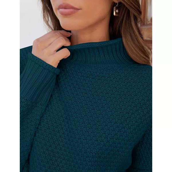ZESICA Womens 2024 Turtleneck Batwing Sleeve Loose Oversized Chunky Knitted Pullover Sweater Jumper TopsTeal