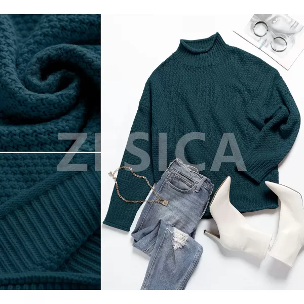 ZESICA Womens 2024 Turtleneck Batwing Sleeve Loose Oversized Chunky Knitted Pullover Sweater Jumper TopsTeal