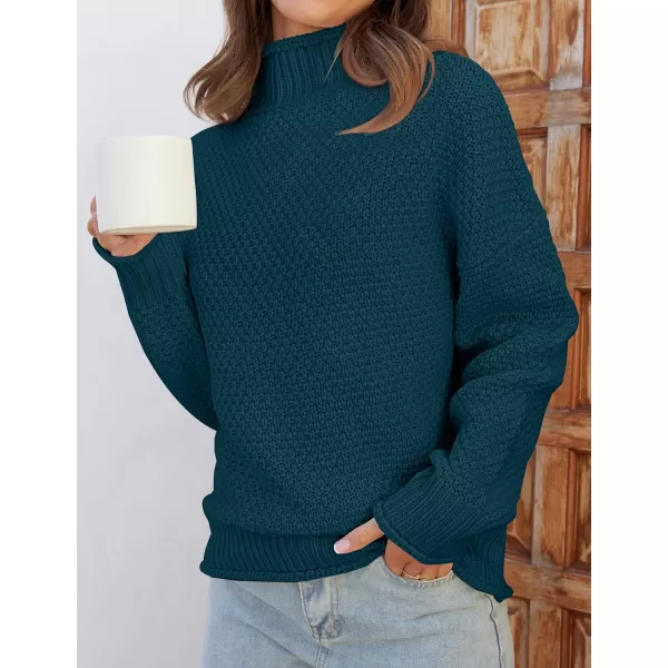ZESICA Womens 2024 Turtleneck Batwing Sleeve Loose Oversized Chunky Knitted Pullover Sweater Jumper TopsTeal