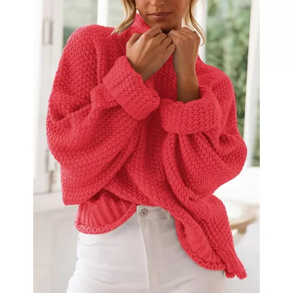 ZESICA Womens 2024 Turtleneck Batwing Sleeve Loose Oversized Chunky Knitted Pullover Sweater Jumper TopsWatermelon