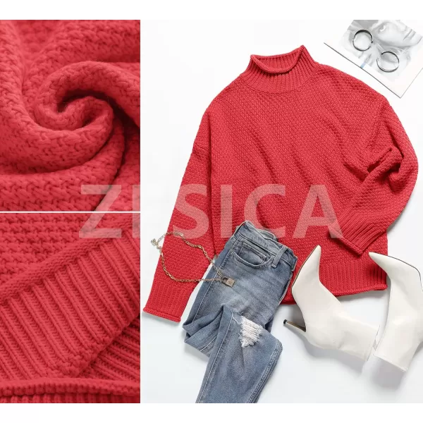 ZESICA Womens 2024 Turtleneck Batwing Sleeve Loose Oversized Chunky Knitted Pullover Sweater Jumper TopsWatermelon