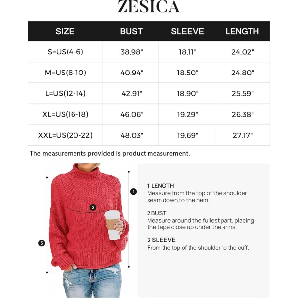ZESICA Womens 2024 Turtleneck Batwing Sleeve Loose Oversized Chunky Knitted Pullover Sweater Jumper TopsWatermelon